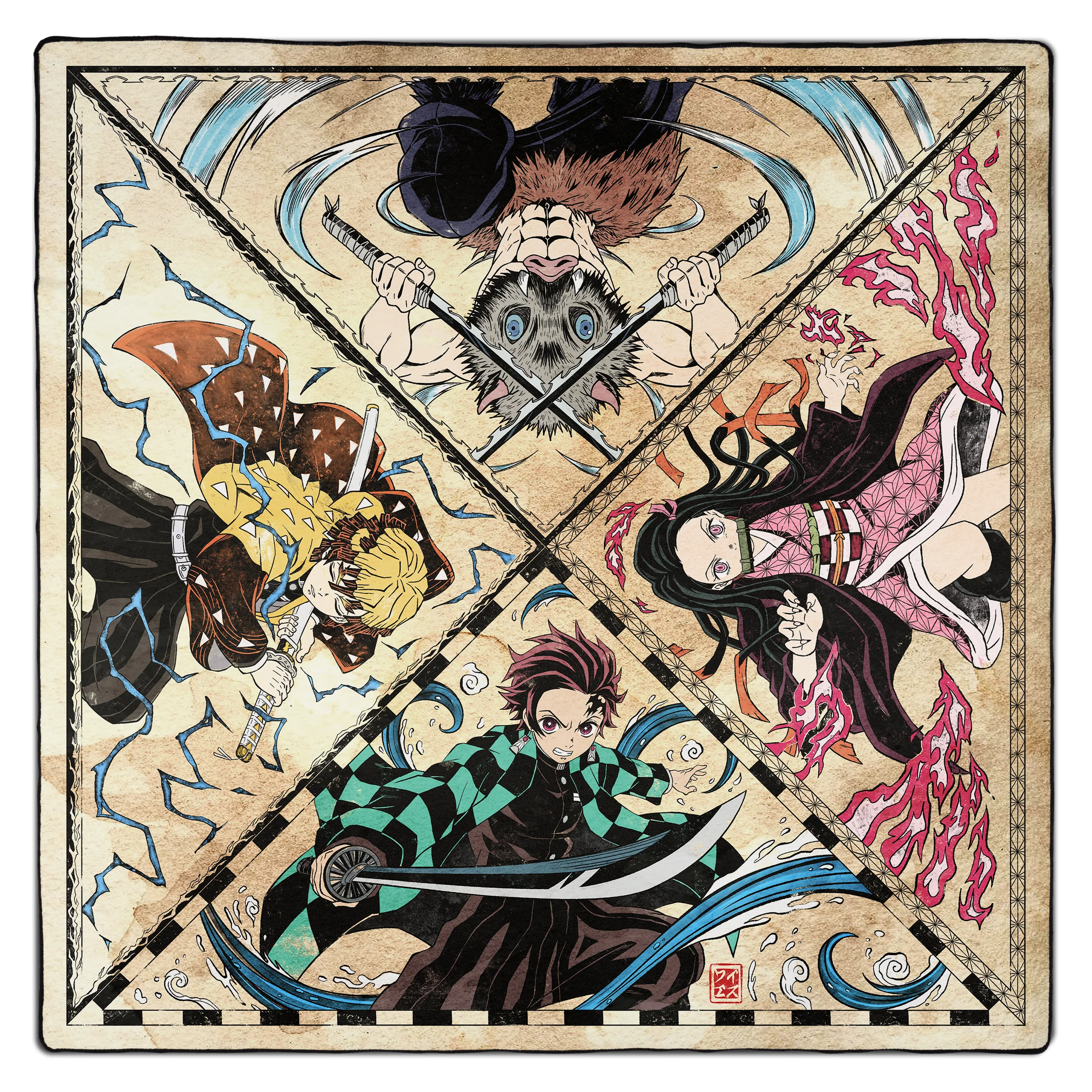 Hinokami - Tapete de juego de 2 jugadores con borde cosido - Artist Scroll